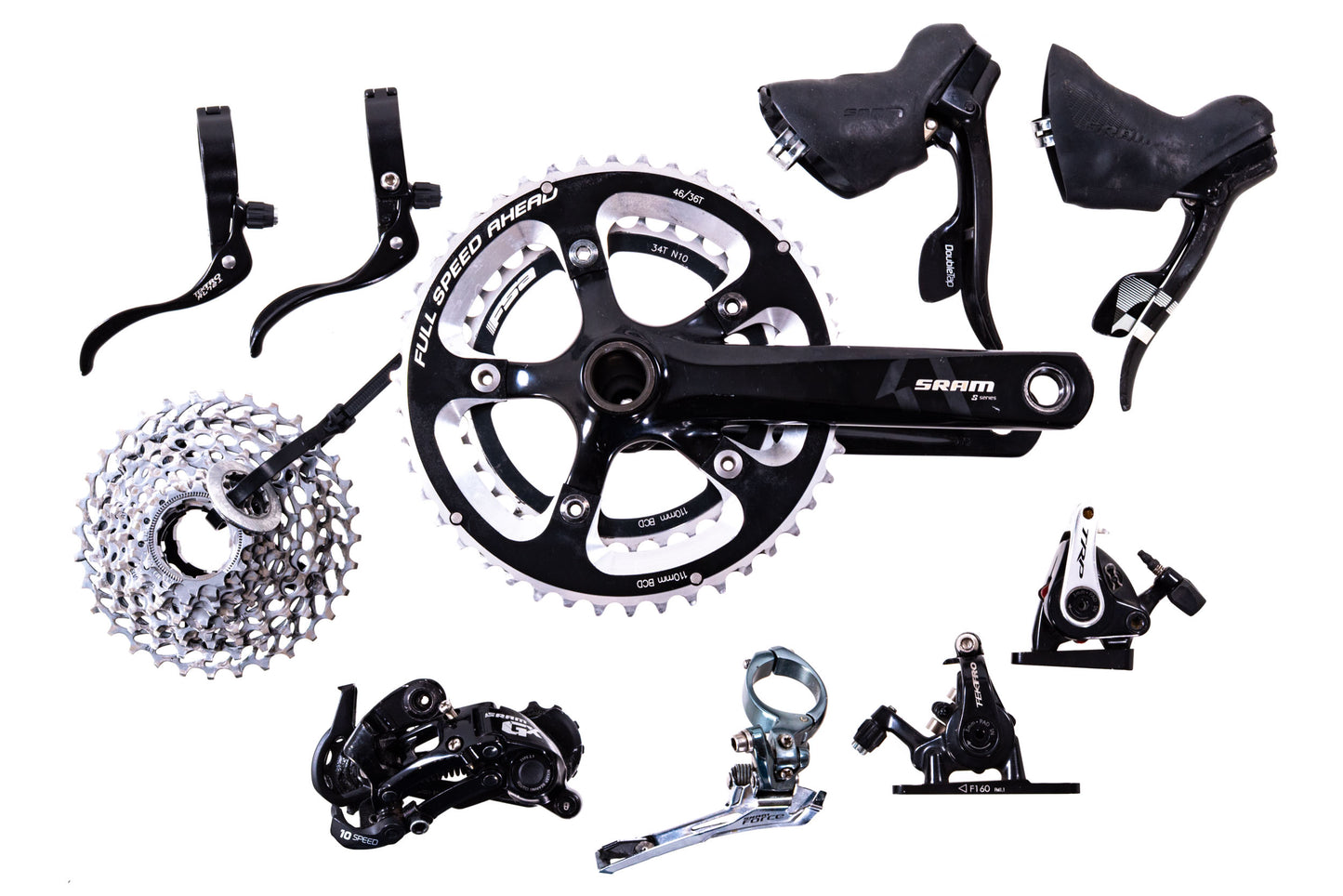 USED SRAM Force 2x10 Road/Gravel Disc Brake Groupset (Crankset, Shifter/Brake Lever, FD, GX RD, Cassette, FM Disc Brake Calipers (F&R))