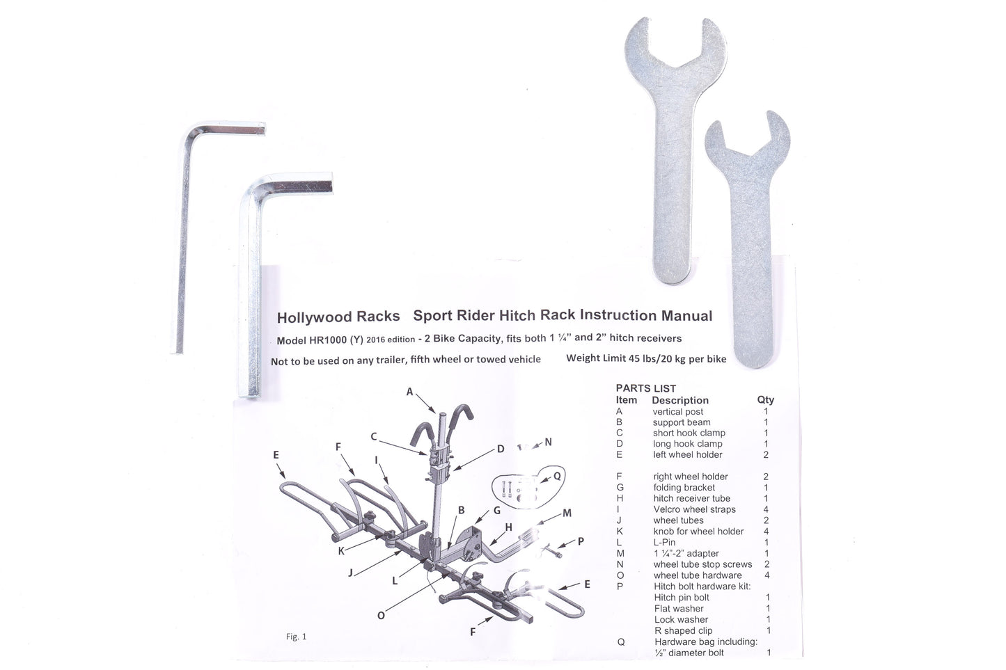 USED Hollywood Racks Sport Rider 2 Bike Hitch Rack 1-1/4" to 2" Platform/Tray Folding
