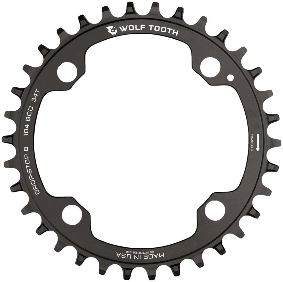 NEW Wolf Tooth 104 BCD Chainring - 34t, 104 BCD, 4-Bolt, Drop-Stop B, Black