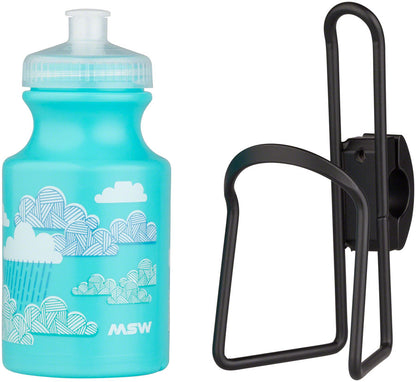 NEW MSW Kids Water Bottle and Cage Kit - Clouds w/ Black Cage - Around the Cycle
