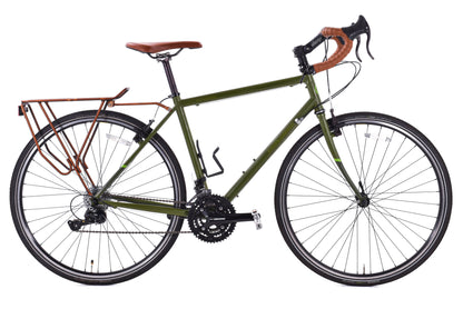 USED Novara Randonee Medium Touring Bike Reynolds 520 Steel Shimano 3x10 speed Green w/ Rack