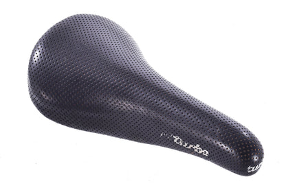 USED Selle Italia Turbo Saddle Black Leather 142mm Width Steel Rail