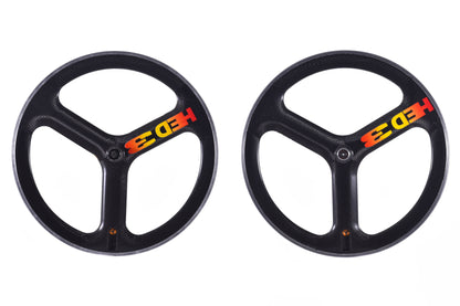 USED HED Tri Spoke 650c Carbon Wheelset Clincher Road Bike AS IS
