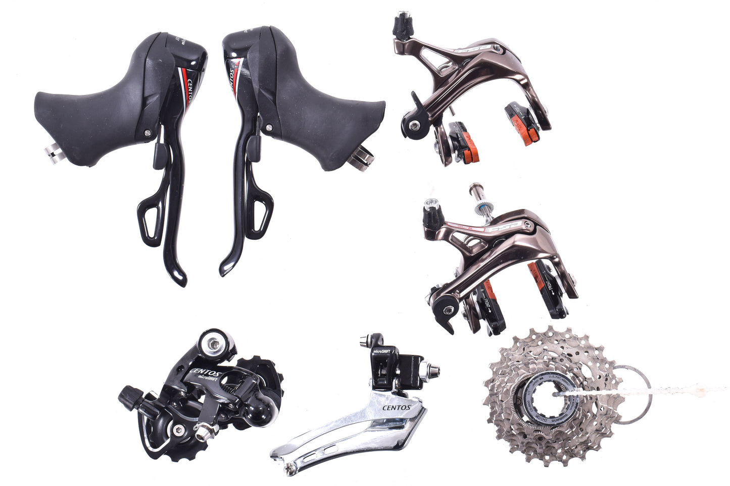 USED Microshift Centos 2x10 speed Mini-Groupset Shifters, derailleurs, w/ FSA SL-K Rim Brakes Road