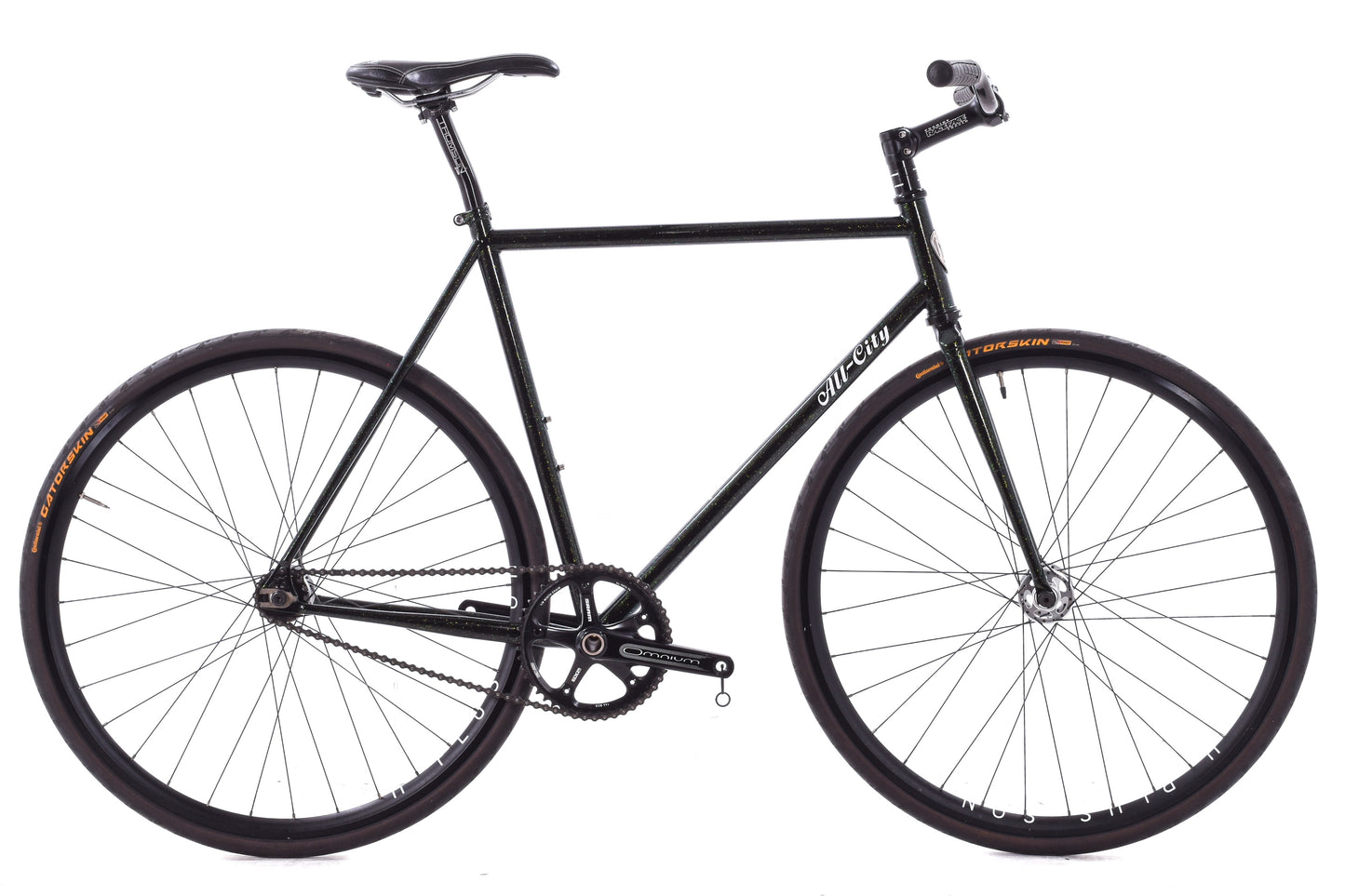 USED All-City Big Block Fixed Gear Track Bike 55cm H+Son Archetype Omnium Crank Black Green Sparkle