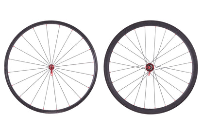 USED Tubular Road/CX Wheels Carbon Rim Brake Red Hubs Shimano/SRAM 11-Speed