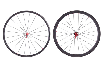 USED Tubular Road/CX Wheels Carbon Rim Brake Red Hubs Shimano/SRAM 11-Speed