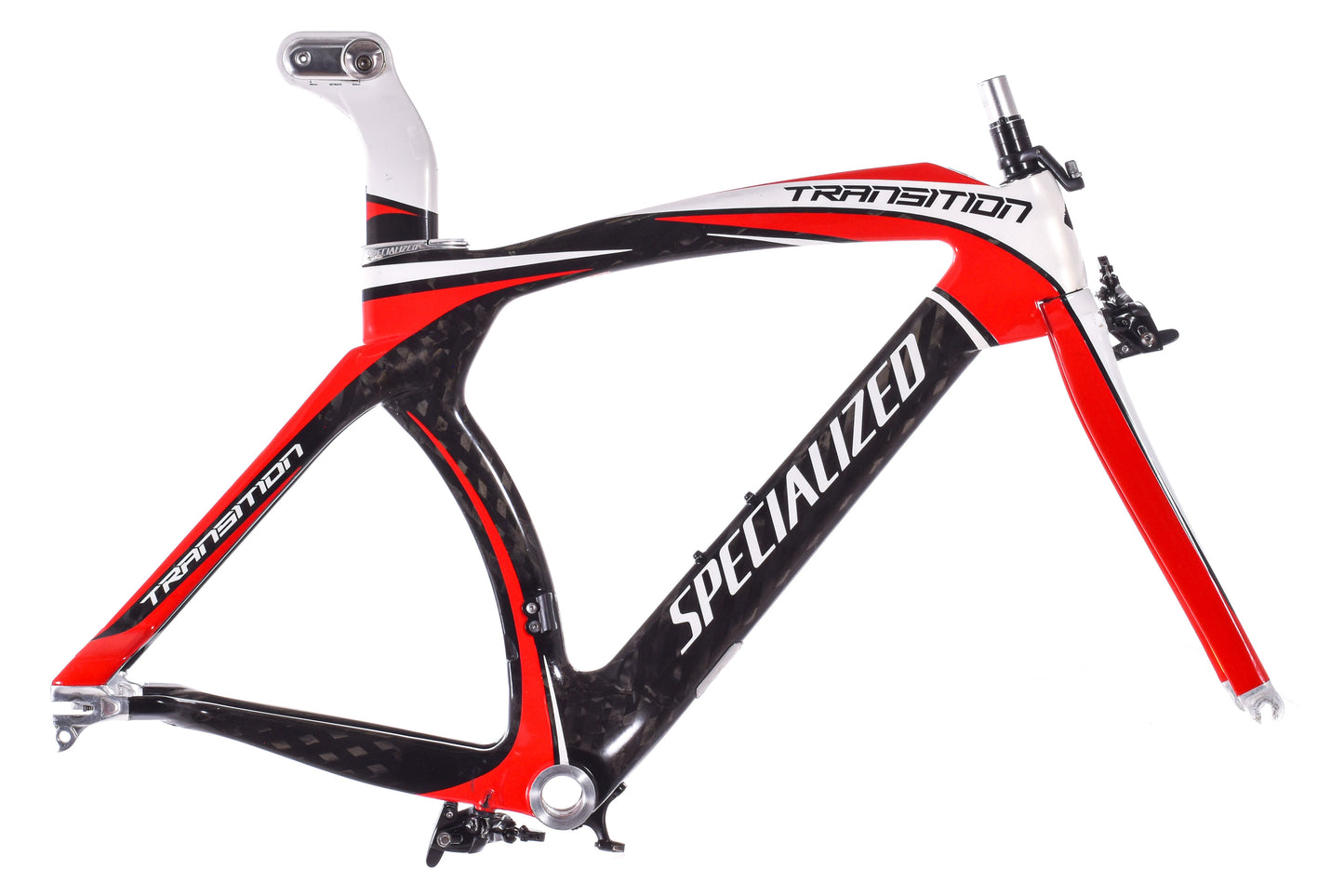 USED 2011 Specialized Transition Comp Carbon TT/Tri Frameset Small Red/White/Black w/ Brakes