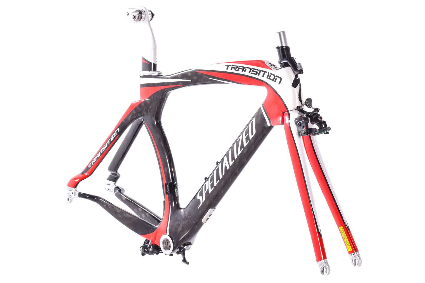 USED 2011 Specialized Transition Comp Carbon TT/Tri Frameset Small Red/White/Black w/ Brakes