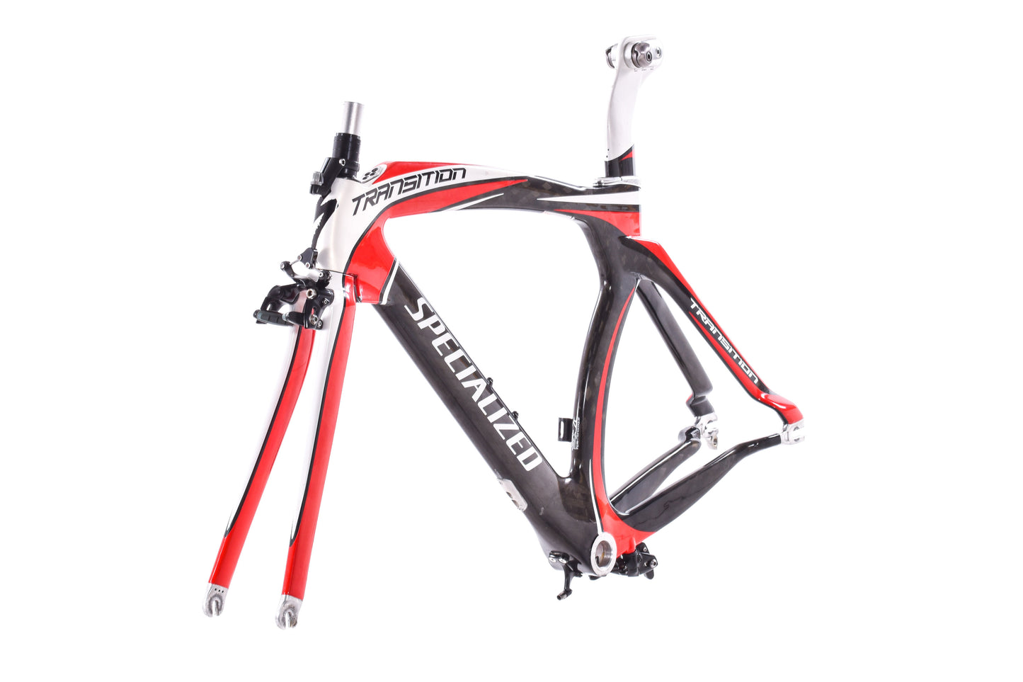USED 2011 Specialized Transition Comp Carbon TT/Tri Frameset Small Red/White/Black w/ Brakes