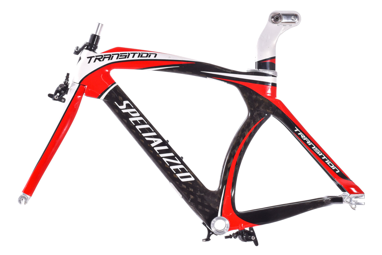 USED 2011 Specialized Transition Comp Carbon TT/Tri Frameset Small Red/White/Black w/ Brakes