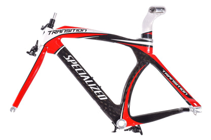 USED 2011 Specialized Transition Comp Carbon TT/Tri Frameset Small Red/White/Black w/ Brakes