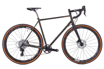 USED Custom Sycip Steel Gravel All-Road Bike 56cm Campagnolo Ekar 1x13 speed ENVE Fork Zipp 303 Wheels Green Sparkle