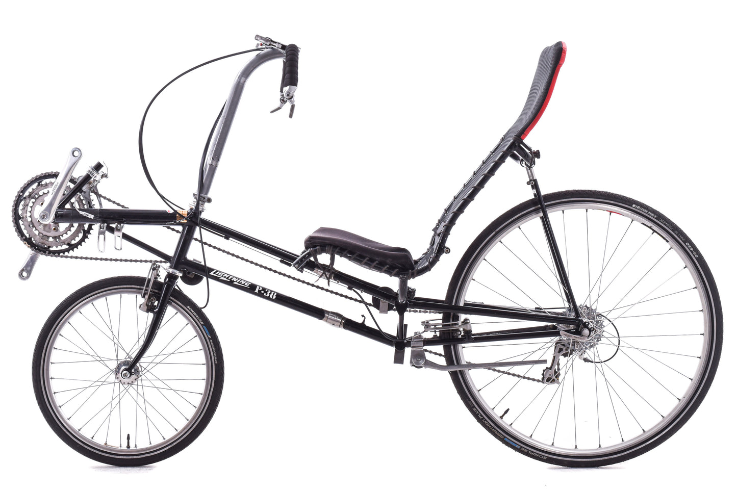 USED Lightning P-38 Voyager S&S Coupled Breakaway Medium Steel Road Touring Recumben Bike Shimano Ultegra 3x9 speed Black