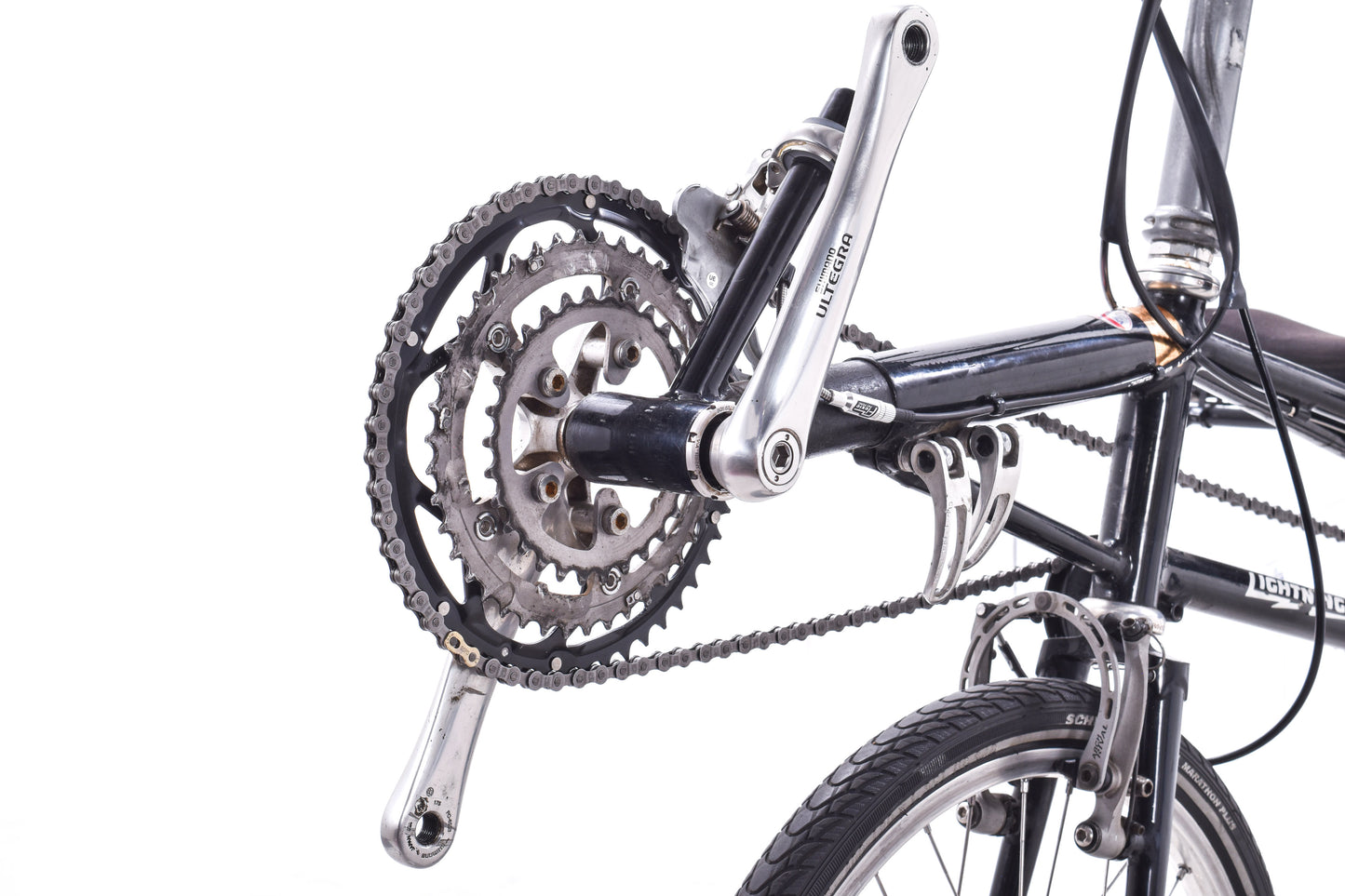 USED Lightning P-38 Voyager S&S Coupled Breakaway Medium Steel Road Touring Recumben Bike Shimano Ultegra 3x9 speed Black