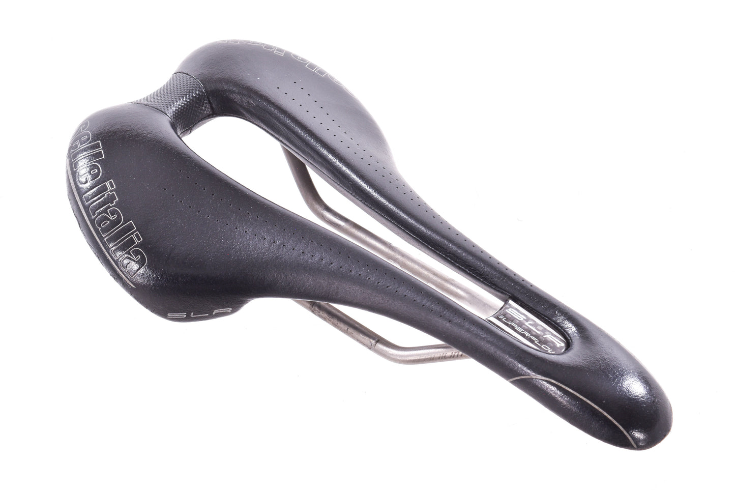 USED Selle Italia SLR Superflow 145mm Saddle Titanium Rail Carbon Shell