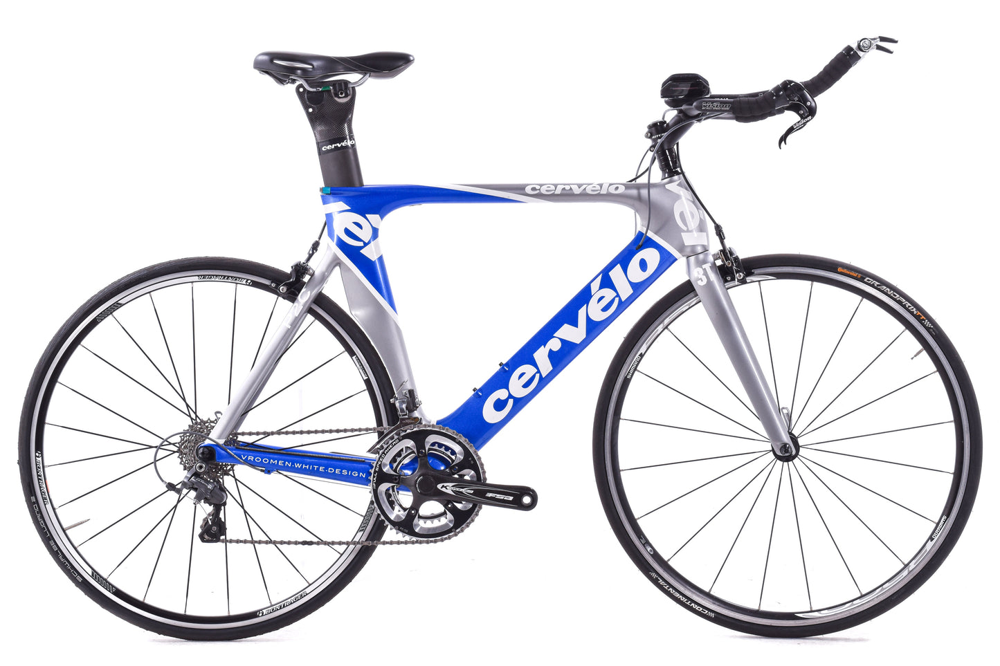 USED Cervelo P2C 56cm Carbon TT/Triathlon Bike Shimano Ultegra 2x10 Speed Blue Silver