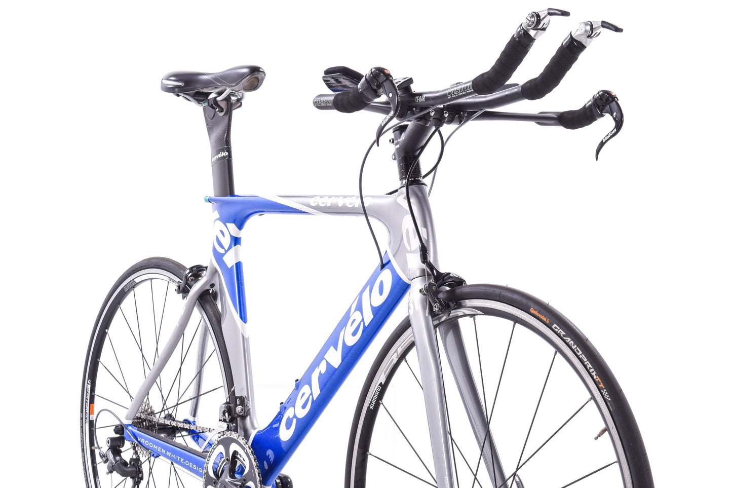 USED Cervelo P2C 56cm Carbon TT/Triathlon Bike Shimano Ultegra 2x10 Speed Blue Silver