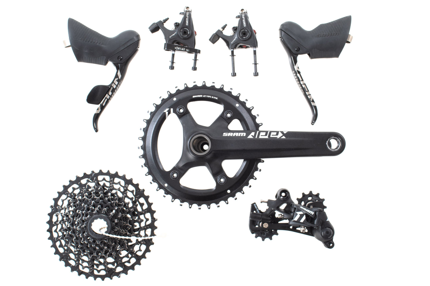 USED SRAM Apex 1x11 speed Mechanical Groupset w/ TRP Spyre-C Flat Mount Disc Brakes 175mm 42T Crank
