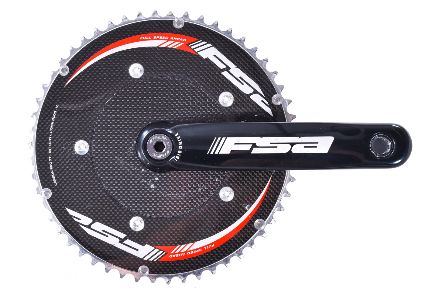 USED FSA Carbon Pro Aero TT Crankset 172.5mm 52/42T 130mm BCD 2x10 ISIS Drive