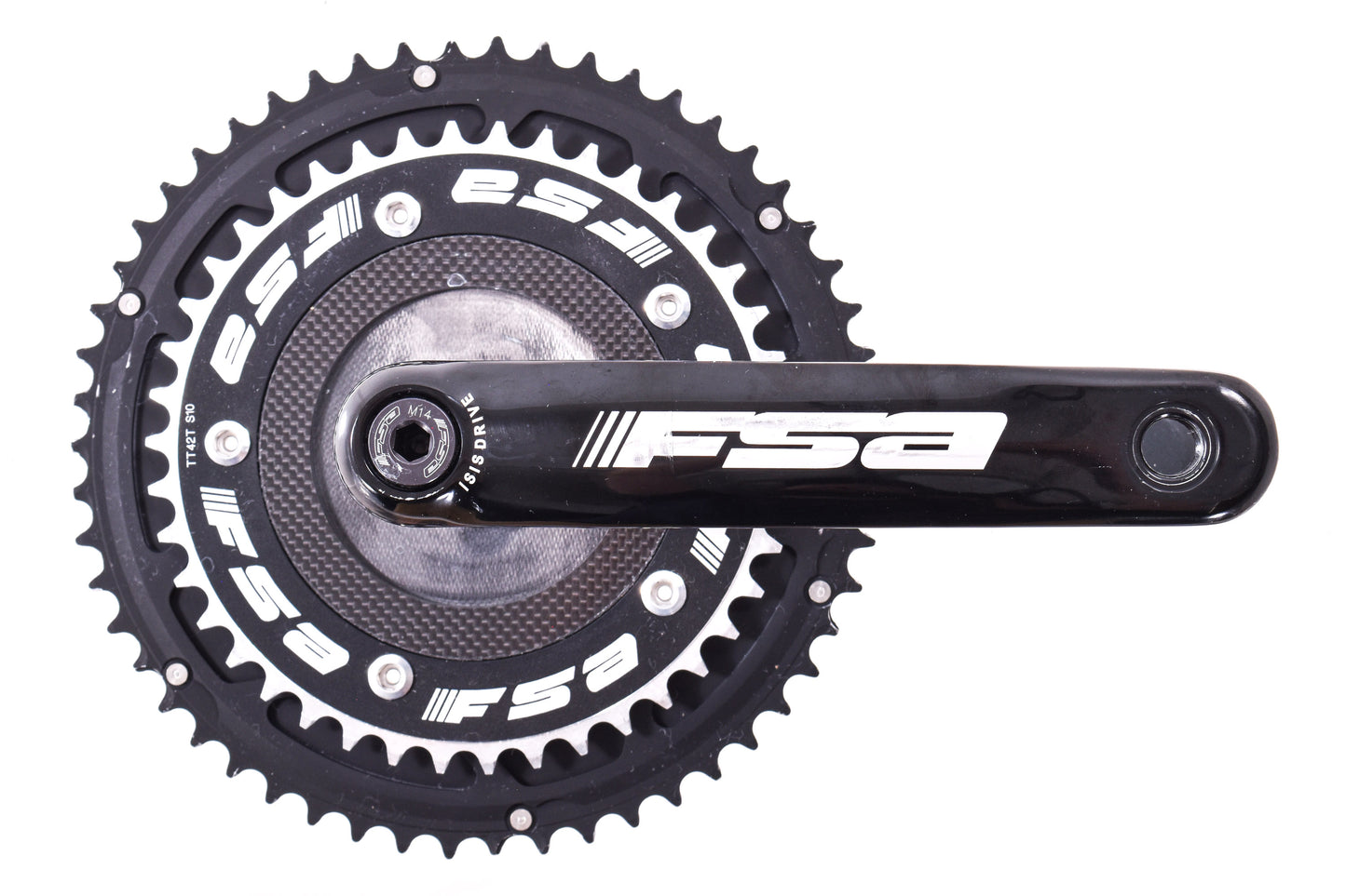USED FSA Carbon Pro Aero TT Crankset 172.5mm 52/42T 130mm BCD 2x10 ISIS Drive