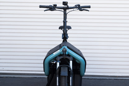 NEW* Riese & Muller Carrie Vario Front Loader e-Cargo Bike, Aqua, Child Seat, Rain Cover- Floor Model