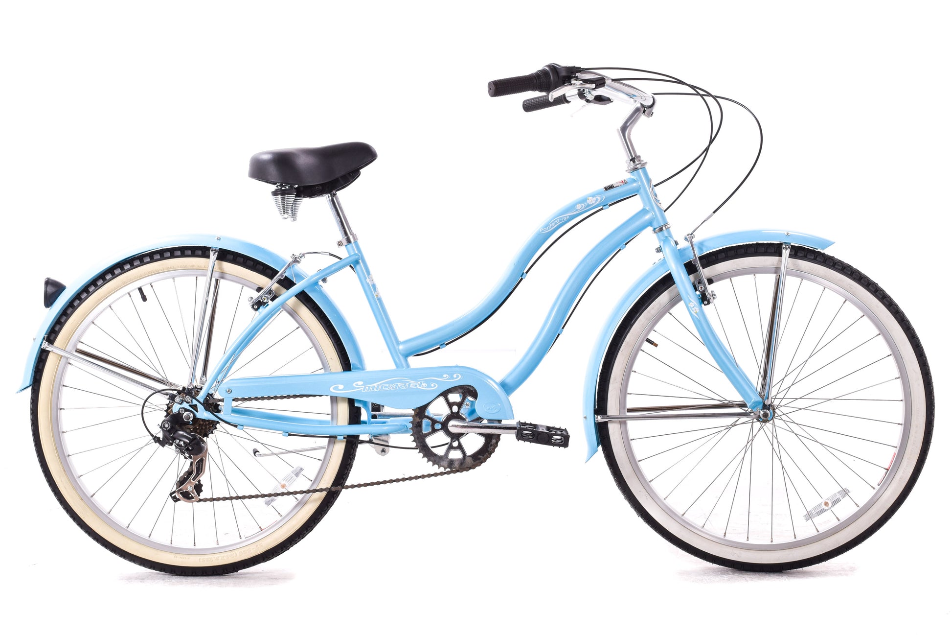 USED Micargi Pantera speed Step Thru Beach Cruiser Baby Blue w/ Fend