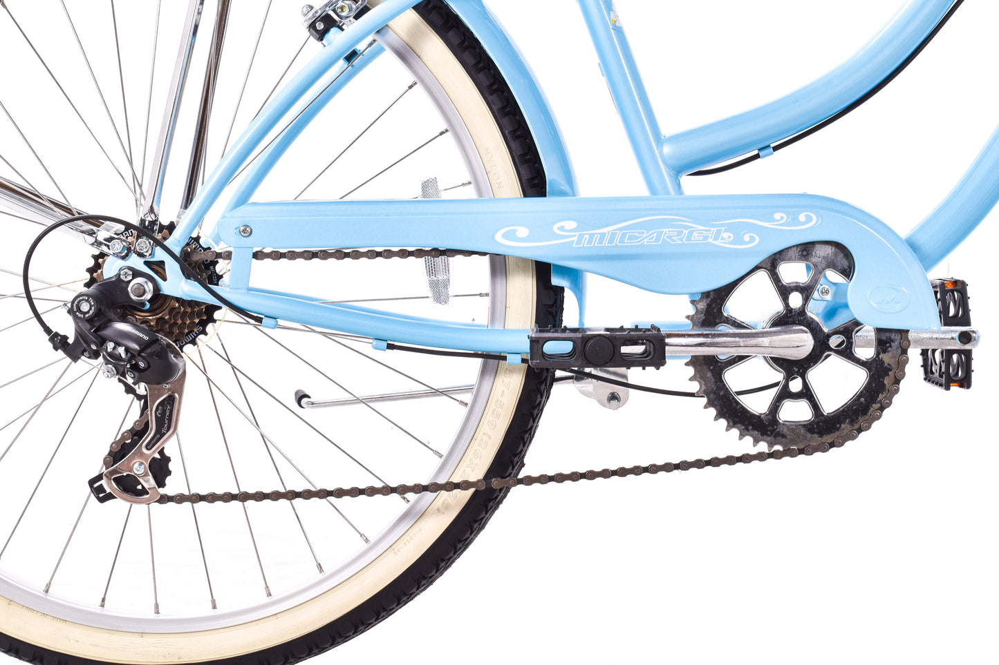 USED Micargi Pantera 7 Speed Step Thru Beach Cruiser Baby Blue w/ Fenders