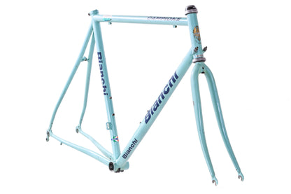 USED Vintage 90's Bianchi Campione del Mondo 57cm Chromo Lite Steel Road Bike Frameset Mega Pro Dedacciai Tube set Celeste made in Italy