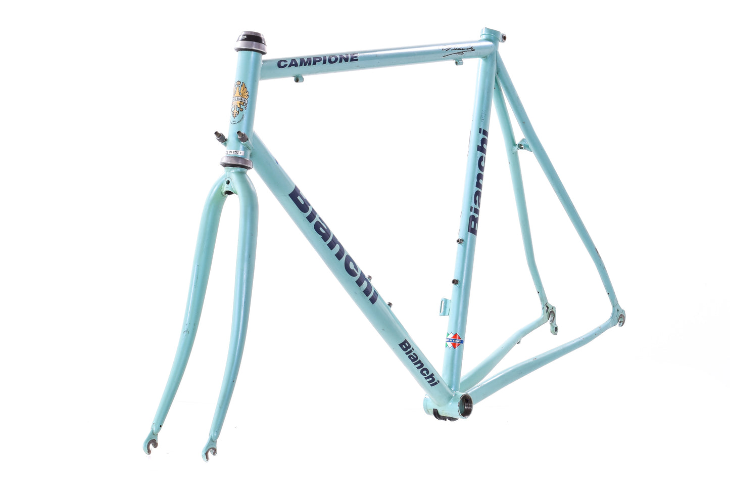 USED Vintage 90's Bianchi Campione del Mondo 57cm Chromo Lite Steel Road Bike Frameset Mega Pro Dedacciai Tube set Celeste made in Italy