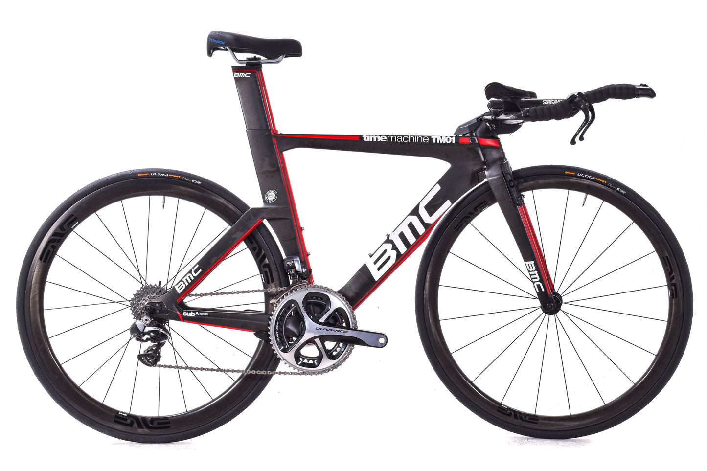 USED 2013 BMC TimeMachine TM01 Small Carbon Time Trial Bike Shimano Dura-Ace Di2 2x11 speed Black/Red ENVE / DT Swiss Carbon Wheels