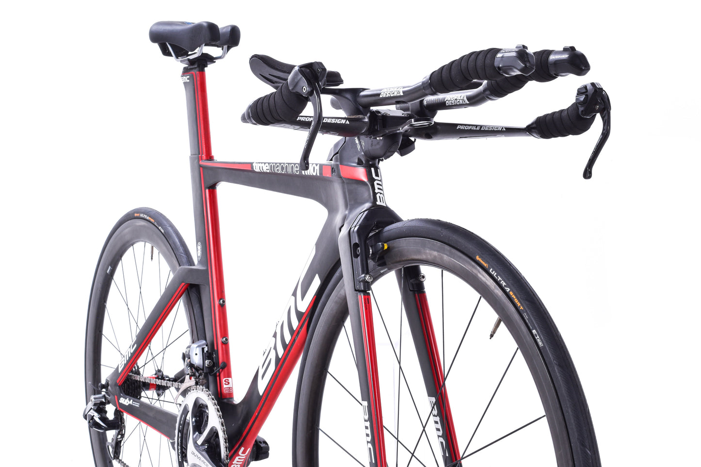 USED 2013 BMC TimeMachine TM01 Small Carbon Time Trial Bike Shimano Dura-Ace Di2 2x11 speed Black/Red ENVE / DT Swiss Carbon Wheels