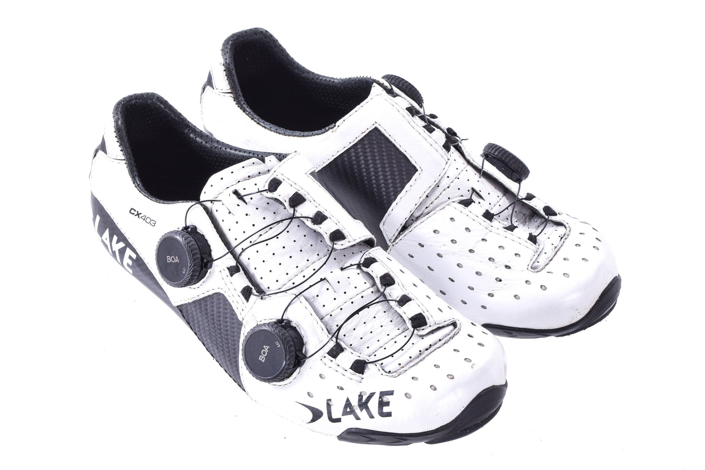 USED Lake CX403 Custom Fit Carbon Road Cycling Shoes Womens EU 38.5 US 7.75 White Dual Boa