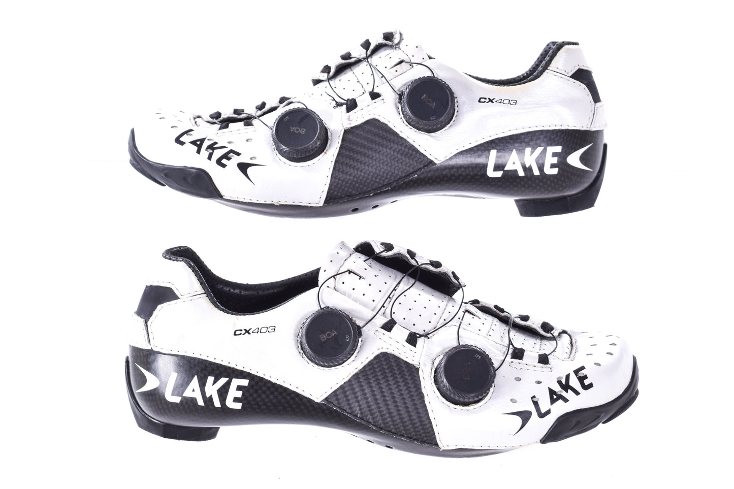 USED Lake CX403 Custom Fit Carbon Road Cycling Shoes Womens EU 38.5 US 7.75 White Dual Boa