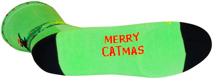 NEW SockGuy Merry Catmas Crew Socks - 6 inch, Green/Black, Small/Medium - Around the Cycle