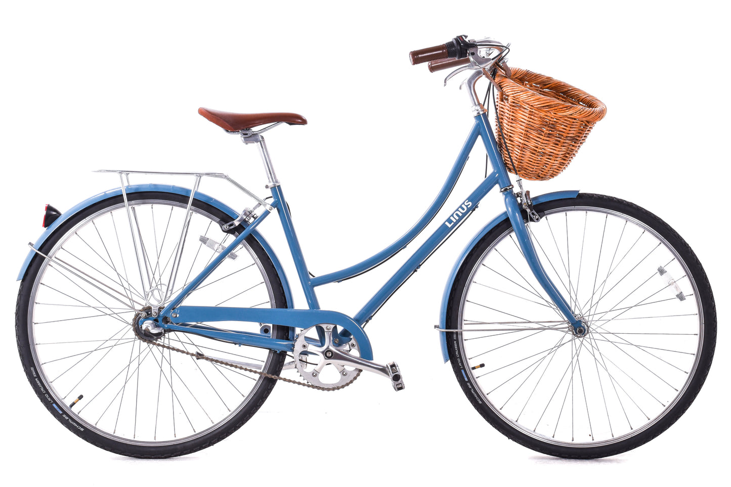 USED Linus Dutchi Step Thru 3 Speed Hybrid Bike Blue Basket Fenders Rack