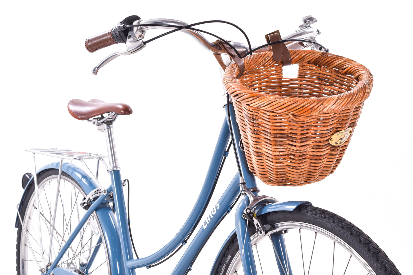 USED Linus Dutchi Step Thru 3 Speed Hybrid Bike Blue Basket Fenders Rack