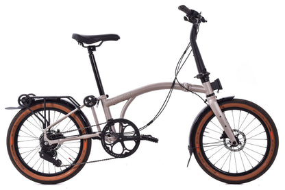 USED Brompton G Line 8 Speed Small Folding Bike 20" Wheels Gravel Tires Disc Brakes Traildust White