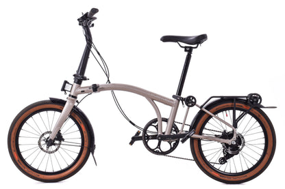 USED Brompton G Line 8 Speed Small Folding Bike 20" Wheels Gravel Tires Disc Brakes Traildust White