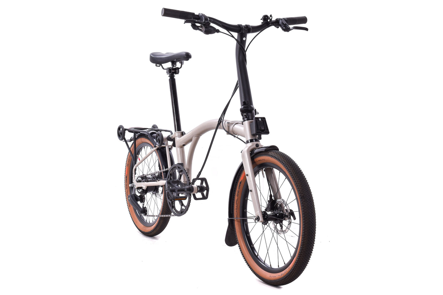 USED Brompton G Line 8 Speed Small Folding Bike 20" Wheels Gravel Tires Disc Brakes Traildust White