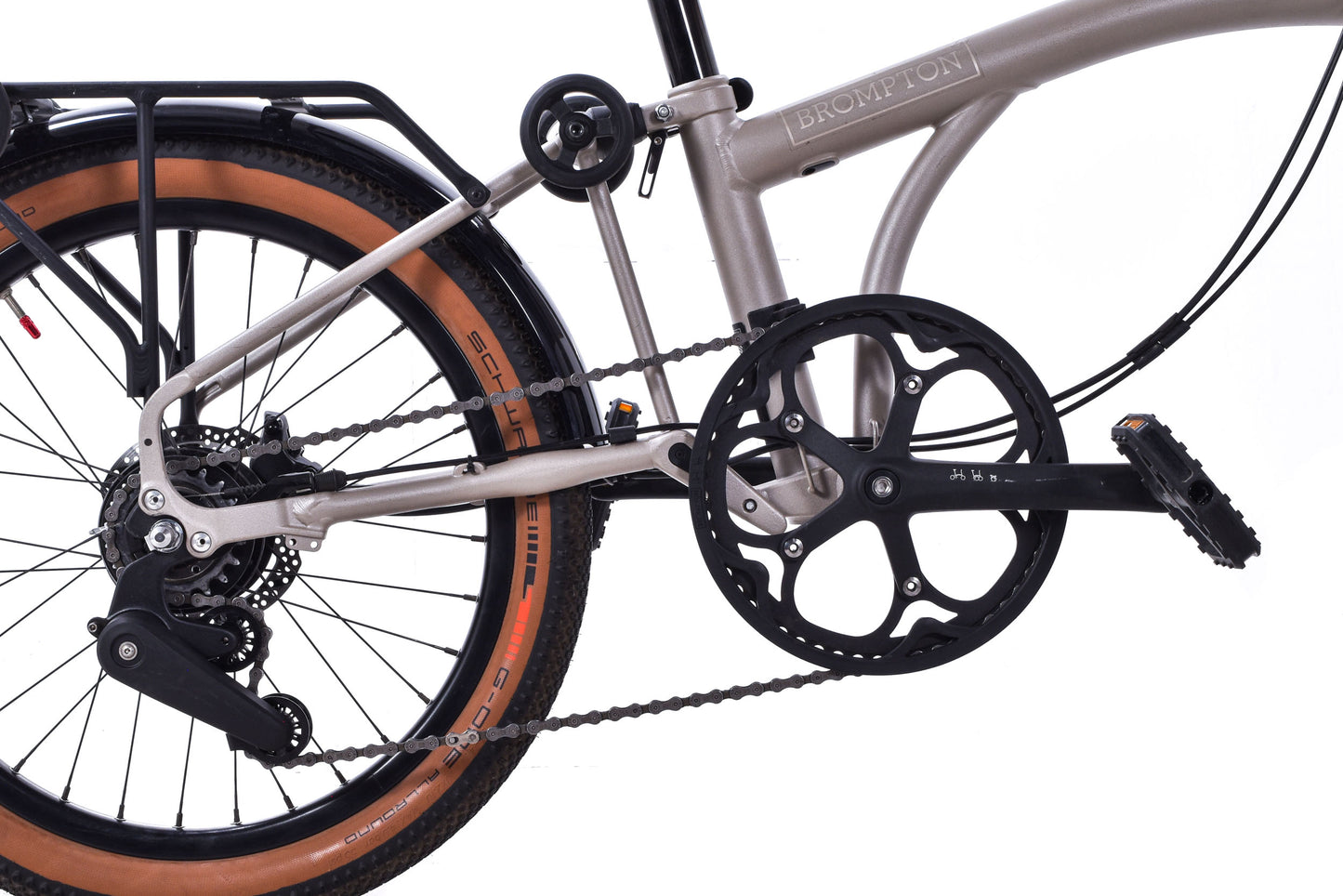 USED Brompton G Line 8 Speed Small Folding Bike 20" Wheels Gravel Tires Disc Brakes Traildust White