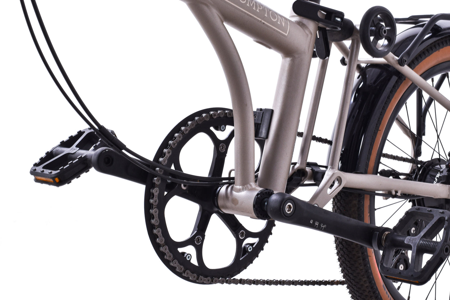 USED Brompton G Line 8 Speed Small Folding Bike 20" Wheels Gravel Tires Disc Brakes Traildust White