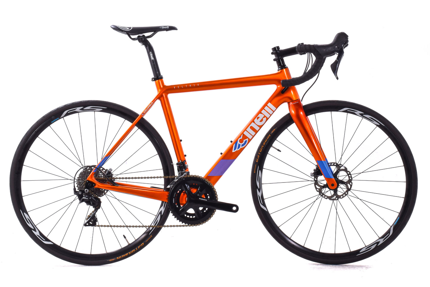 USED Cinelli Veltrix Columbus Carbon Road Bike 52cm Shimano 105 2x11 speed Hydraulic Disc Blue Orange
