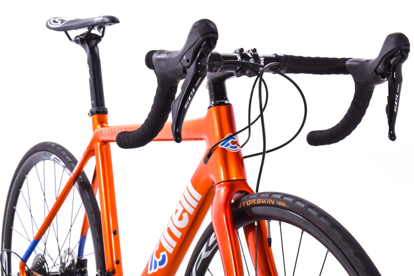 USED Cinelli Veltrix Columbus Carbon Road Bike 52cm Shimano 105 2x11 speed Hydraulic Disc Blue Orange