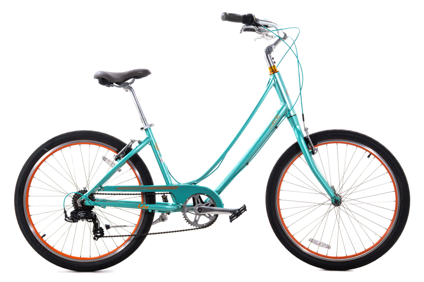 USED Liv Suede Step Thru Medium 7 speed Urban Cruiser Hybrid Bike Metallic Green