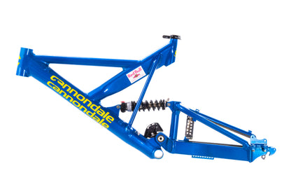 USED Late 90's Vintage Cannondale Super V 4000 DH Large Full Suspension Down Hill Mountain Bike Frame w/ Stratos Helix Coil Shock Blue