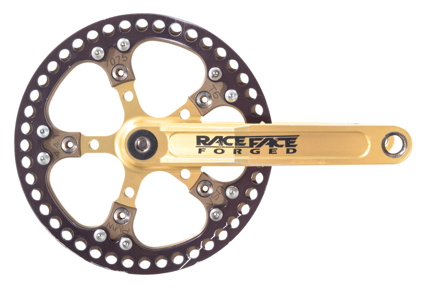 USED Race Face Forged 180mm Bronze/Gold Square Taper Crank w/ BB 110/74mm BCD 44T PMW Chainring w/ Bash Guard DH