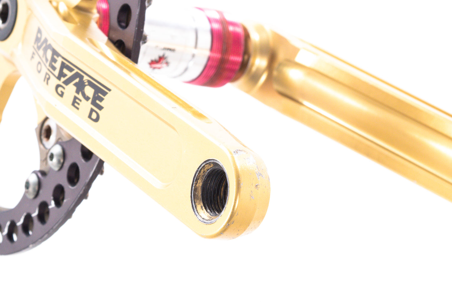 USED Race Face Forged 180mm Bronze/Gold Square Taper Crank w/ BB 110/74mm BCD 44T PMW Chainring w/ Bash Guard DH