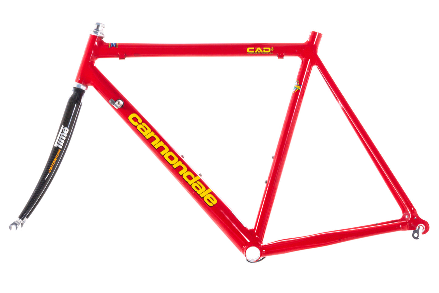 USED Vintage Cannondale CAAD 3 55cm Aluminum Frameset w/ Time Carbon Fork and Dura-Ace 1" Threaded Heaset Red/Yellow Team Saeco