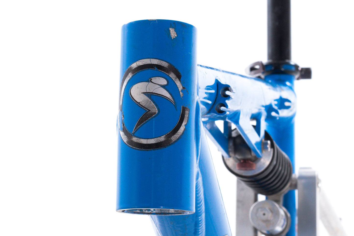 USED Vintage 1990's Santa Cruz Heckler Med Full Sus Aluminum Mountain Bike Frame 26" Fox Vanilla TC Coil Rim Brake Blue